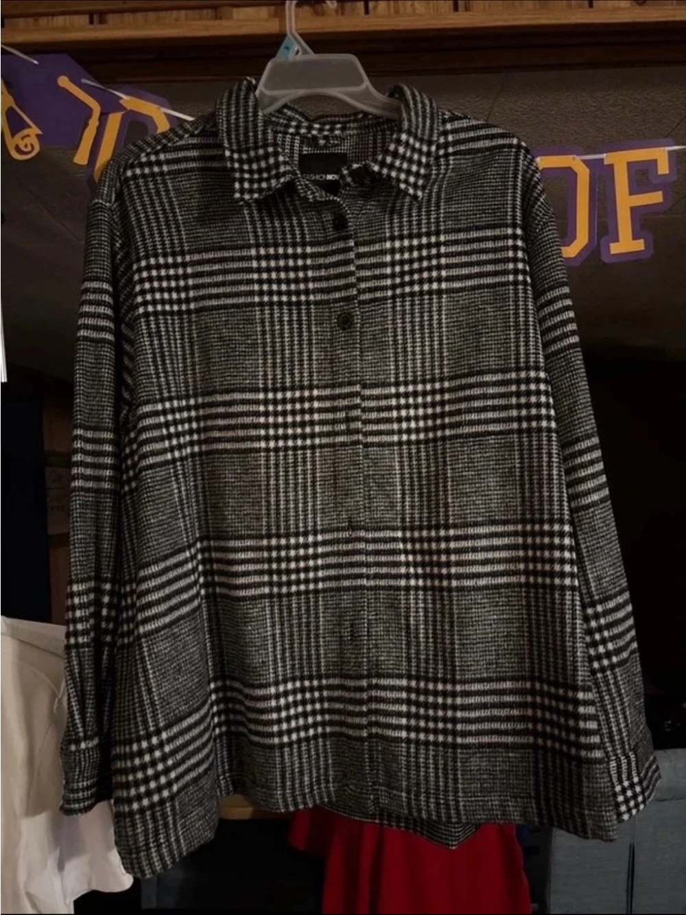 Fashion Nova Black & White Plaid Button-Up Shacket